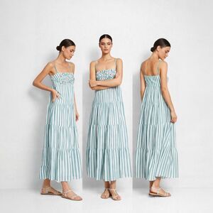 Seafolly Bandana Bay Embroidered Stripe Maxi Dress,Size Small Tiered , NWT